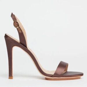 Salone Monet Sable Open Toe High Heel Satin Slingback Stiletto Heels Sandals NWT